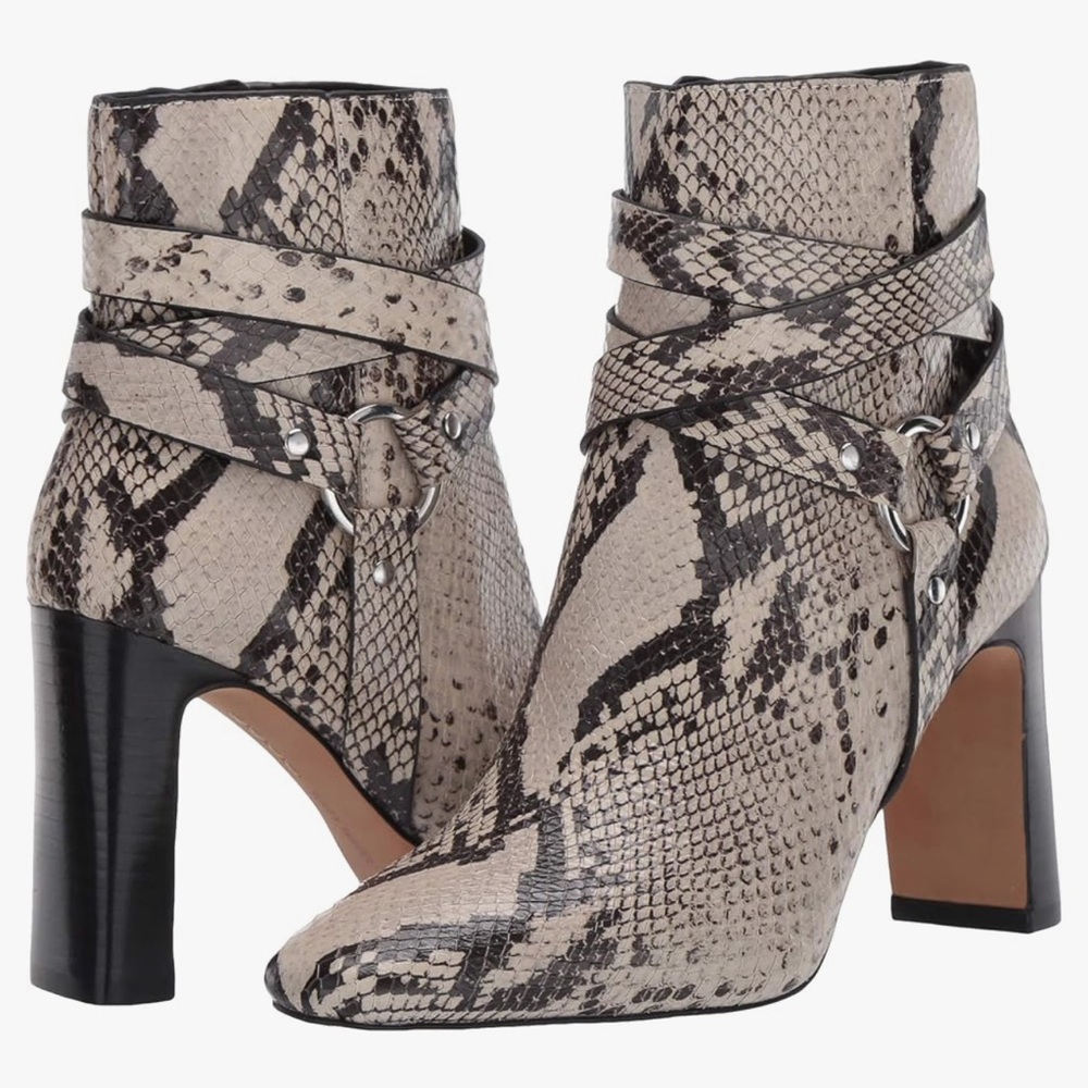 Vince Camuto Black and Cream Snakeskin Ankle Boots